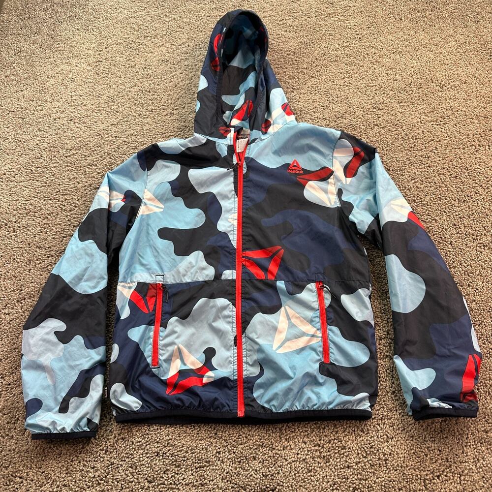 Reebok Jacket Boys Extra Large Blue Camouflage Camo Windbreaker Full Zip Kids